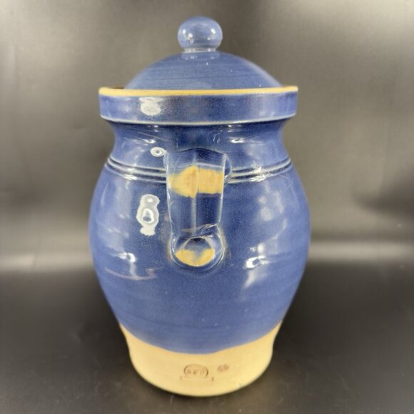 Rowe Pottery Cambridge Works Blue Glazed Jug Handle Pitcher Flower Canister Jar - Picture 13 of 16